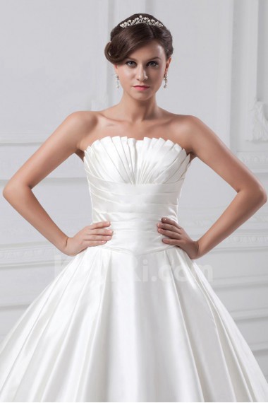 Satin A Line Gown with Directionally Ruched Bodice