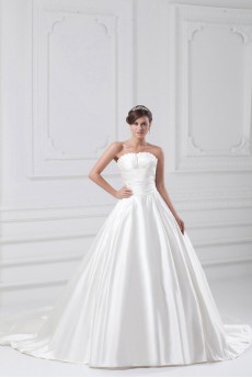 Satin A Line Gown with Directionally Ruched Bodice