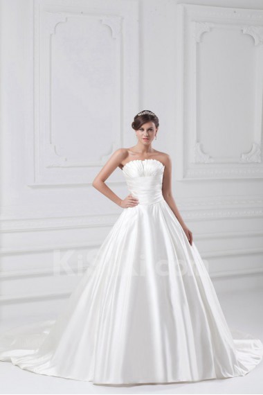 Satin A Line Gown with Directionally Ruched Bodice