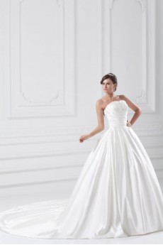 Satin A Line Gown with Directionally Ruched Bodice