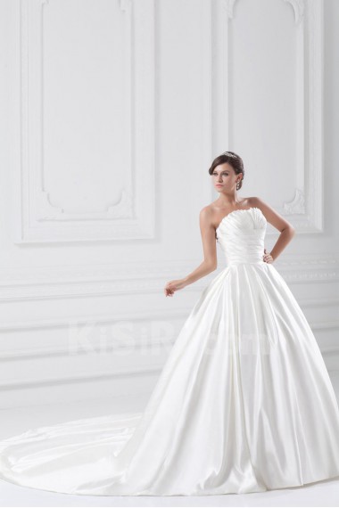 Satin A Line Gown with Directionally Ruched Bodice