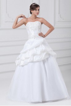 Taffeta and Organza Scoop A Line Gown with Embroidery