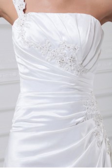 Satin One Shoulder A Line Gown with Embroidery