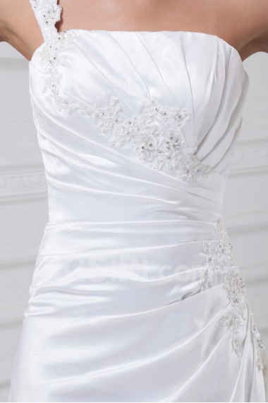 Satin One Shoulder A Line Gown with Embroidery