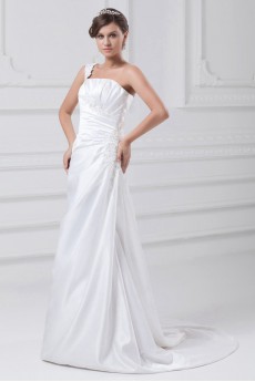 Satin One Shoulder A Line Gown with Embroidery