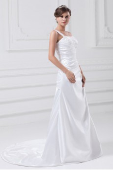 Satin One Shoulder A Line Gown with Embroidery