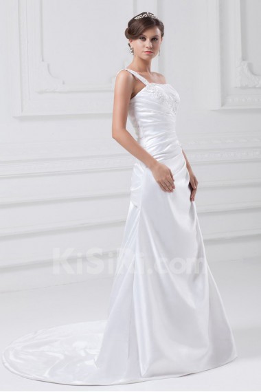 Satin One Shoulder A Line Gown with Embroidery