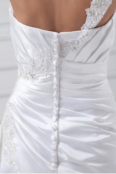 Satin One Shoulder A Line Gown with Embroidery