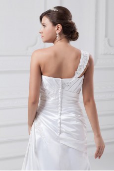 Satin One Shoulder A Line Gown with Embroidery