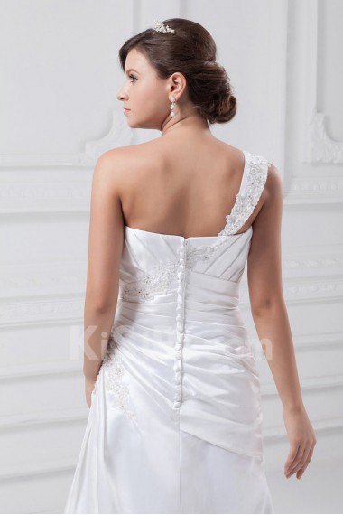 Satin One Shoulder A Line Gown with Embroidery
