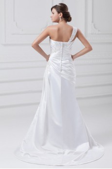Satin One Shoulder A Line Gown with Embroidery