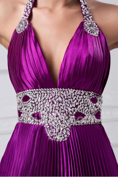 Satin Halter A Line Gown with Embroidery