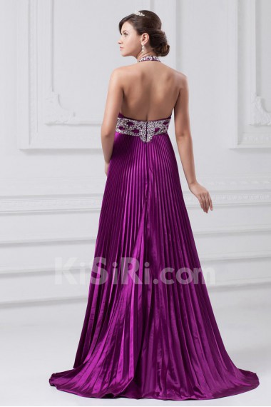 Satin Halter A Line Gown with Embroidery