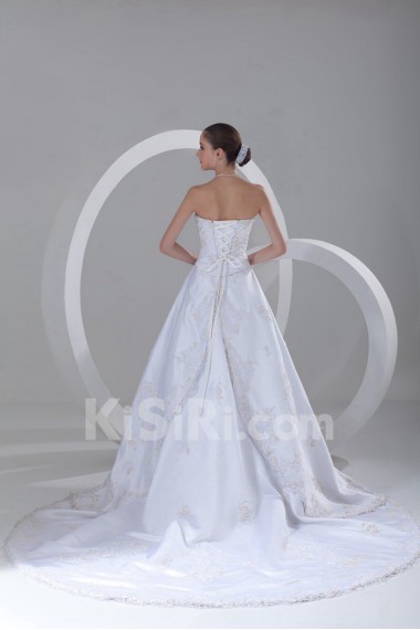 Satin Strapless A Line Gown with Embroidery