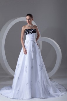 Organza Scoop A Line Gown with Embroidery