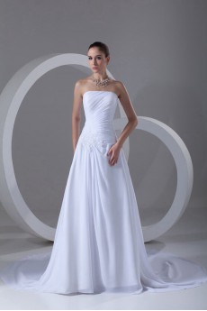 Chiffon Strapless A Line Gown with Embroidery