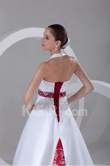 Satin Halter A Line Gown with Embroidery