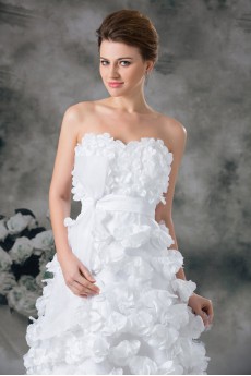 Satin Sweetheart A Line Gown with Hand-made Flowers