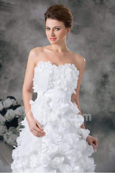Satin Sweetheart A Line Gown with Hand-made Flowers