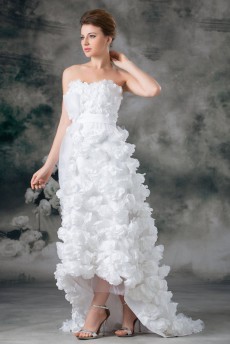 Satin Sweetheart A Line Gown with Hand-made Flowers