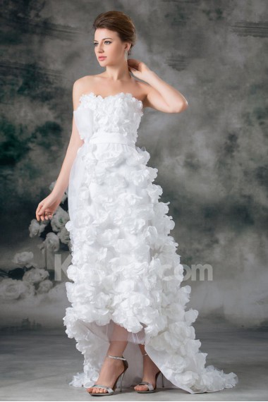 Satin Sweetheart A Line Gown with Hand-made Flowers