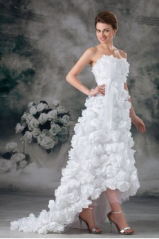 Satin Sweetheart A Line Gown with Hand-made Flowers