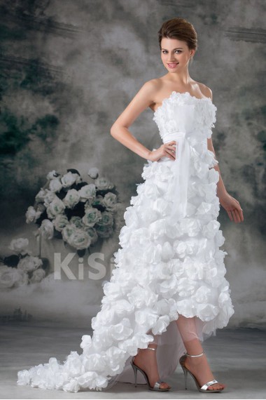 Satin Sweetheart A Line Gown with Hand-made Flowers
