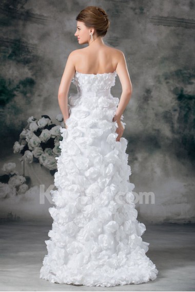 Satin Sweetheart A Line Gown with Hand-made Flowers