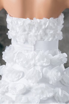 Satin Sweetheart A Line Gown with Hand-made Flowers