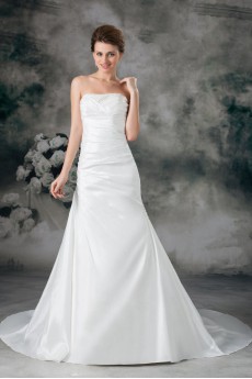 Taffeta Strapless A Line Gown with Embroidery