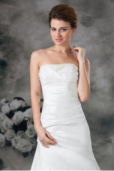 Taffeta Strapless A Line Gown with Embroidery