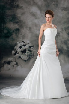 Taffeta Strapless A Line Gown with Embroidery
