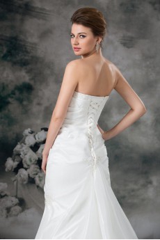 Taffeta Strapless A Line Gown with Embroidery