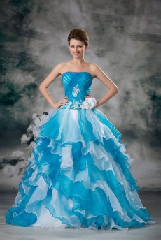 Organza Strapless A Line Gown with Embroidery