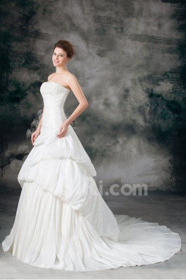 Taffeta Scoop A Line Gown with Embroidery