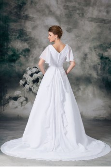 Chiffon V-Neck A Line Gown with Half-Sleeves