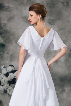 Chiffon V-Neck A Line Gown with Half-Sleeves