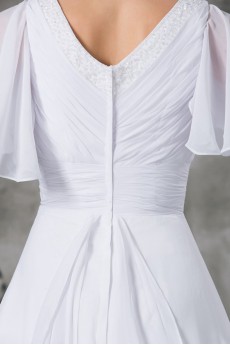 Chiffon V-Neck A Line Gown with Half-Sleeves