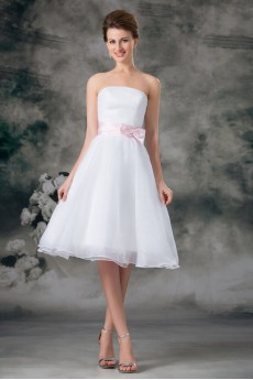 Organza Strapless A Line Short Gown with Sash