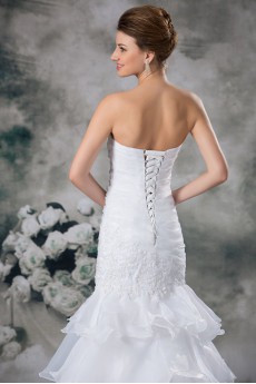 Strapless Mermaid Organza Gown with Embroidery