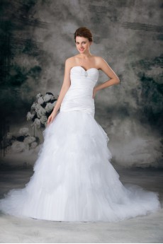 Satin and Net Sweetheart Sheath Gown with Embroidery