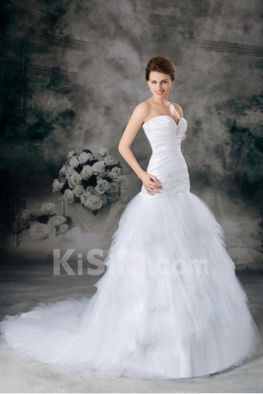 Satin and Net Sweetheart Sheath Gown with Embroidery