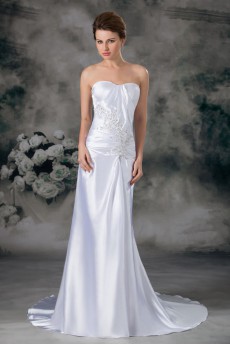 Satin Sweetheart Sheath Gown with Embroidery