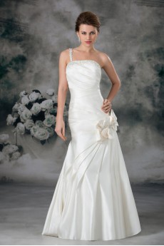 Satin Strapless Sheath Gown with Hand-made Flowers