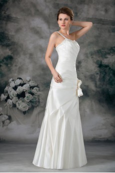 Satin Strapless Sheath Gown with Hand-made Flowers