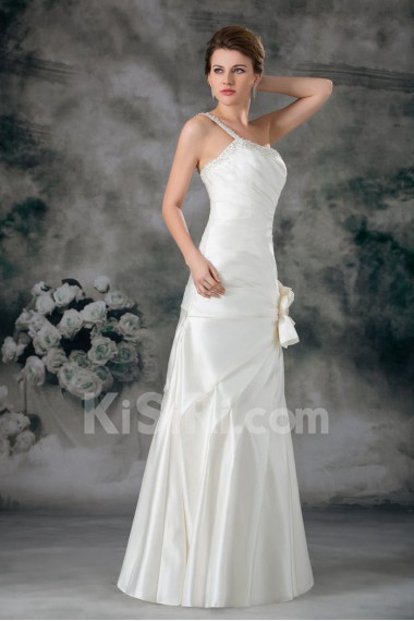 Satin Strapless Sheath Gown with Hand-made Flowers