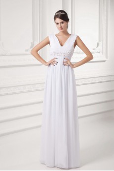 Chiffon V Neckline Column Gown with Embroidery