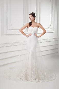 Satin and Net Sweetheart Sheath Gown with Embroidery