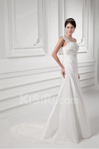 Taffeta Sheath Gown with Embroidery with One Shoulder
