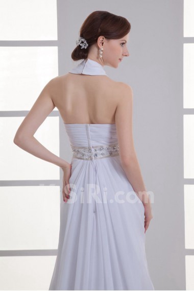 Chiffon High Collar Column Gown with Sash
